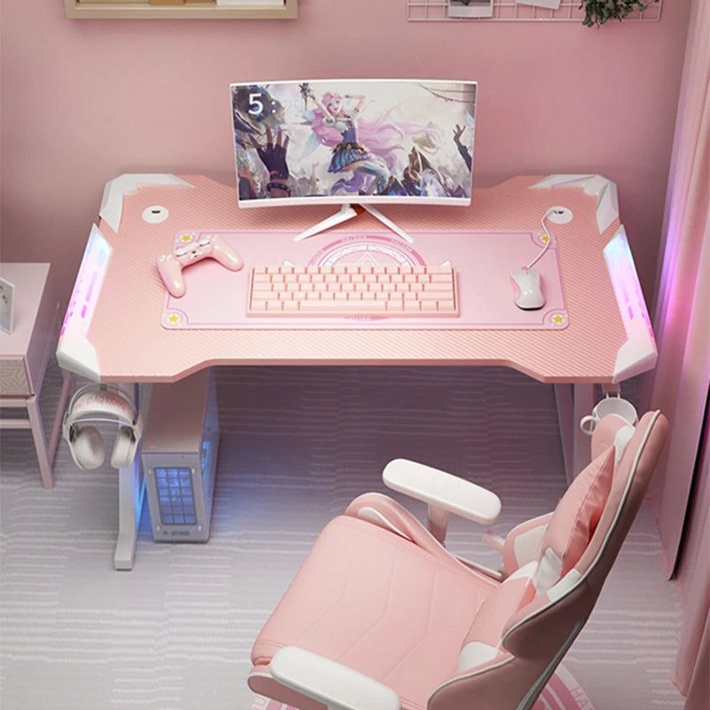 Pink streamer table desktop computer table family anchor cute girl game table combination sturdy high-end table