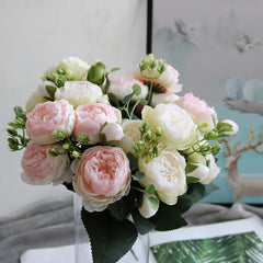 Silk Peony Rose Bouquet with Vase