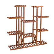 9-Tier Pine Wood and Metal Plant Stand – Indoor & Outdoor Planter Display Rack for Flowers, Bonsai, Succulents, Garden, Balcony, Living Room