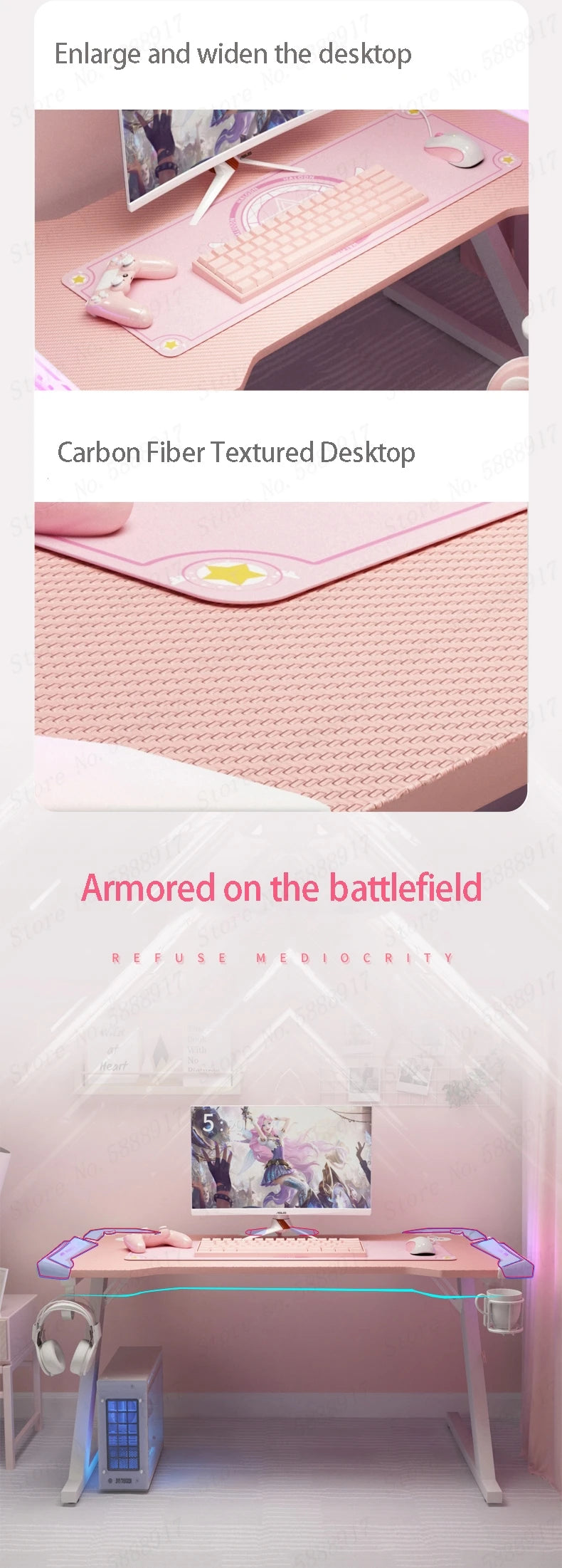 Pink streamer table desktop computer table family anchor cute girl game table combination sturdy high-end table