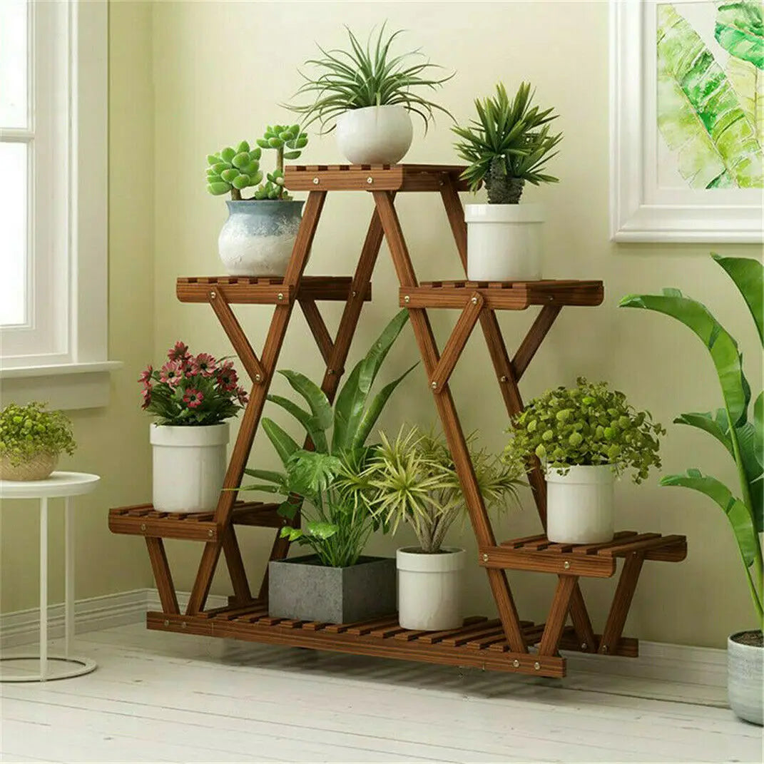6 Tiered Carbonized Wood Plant Stand for Indoor Outdoor Plants