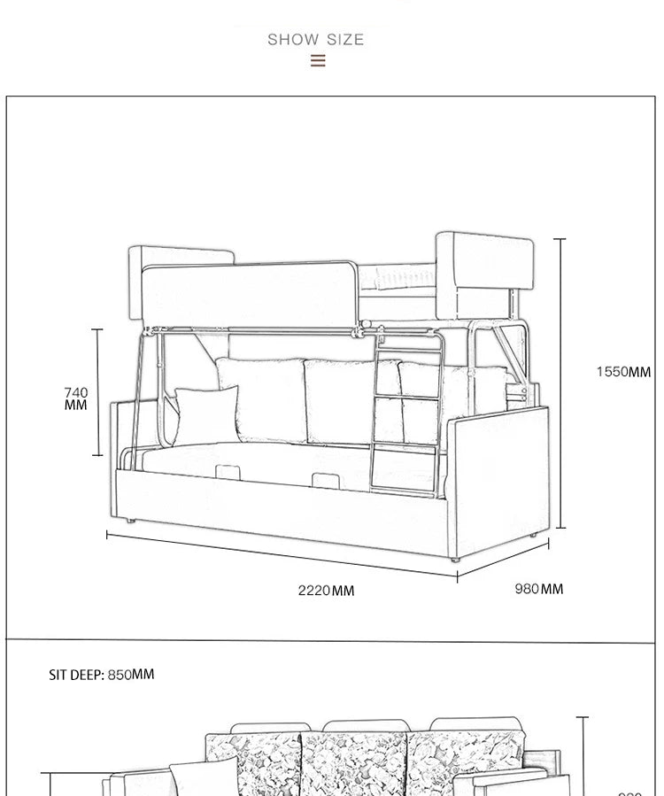 RAMA DYMASTY functional sofa bed, fashion bunk bed for living room furniture