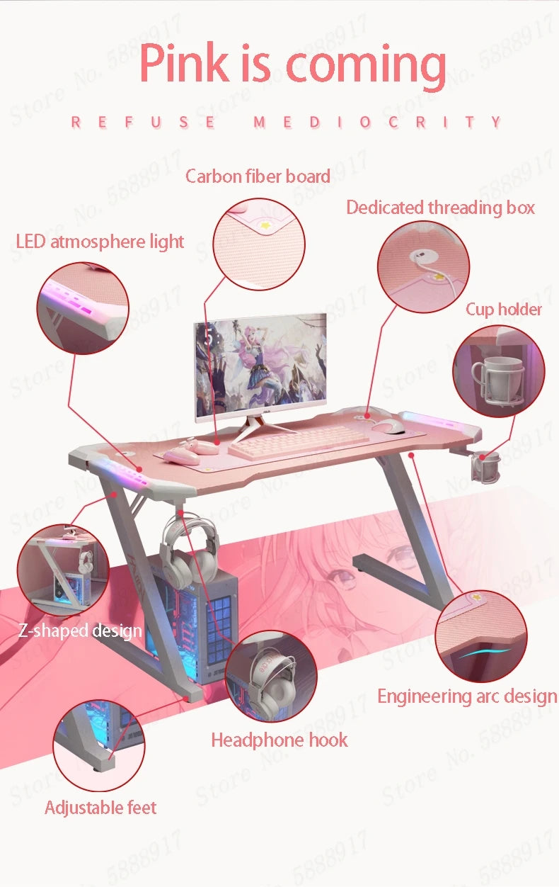 Pink streamer table desktop computer table family anchor cute girl game table combination sturdy high-end table