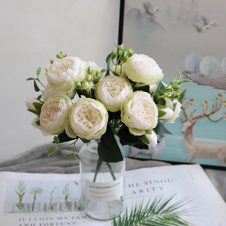 Silk Peony Rose Bouquet with Vase