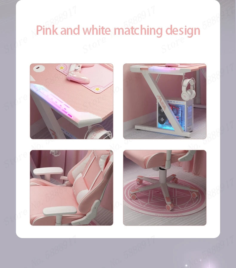 Pink streamer table desktop computer table family anchor cute girl game table combination sturdy high-end table