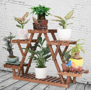6 Tiered Carbonized Wood Plant Stand for Indoor Outdoor Plants