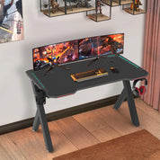 Gaming Desk PC Computer Gamer Desk Ergonomic Workstation with RGB LED Lights Headphone Hook Cup Holder for Home Offices