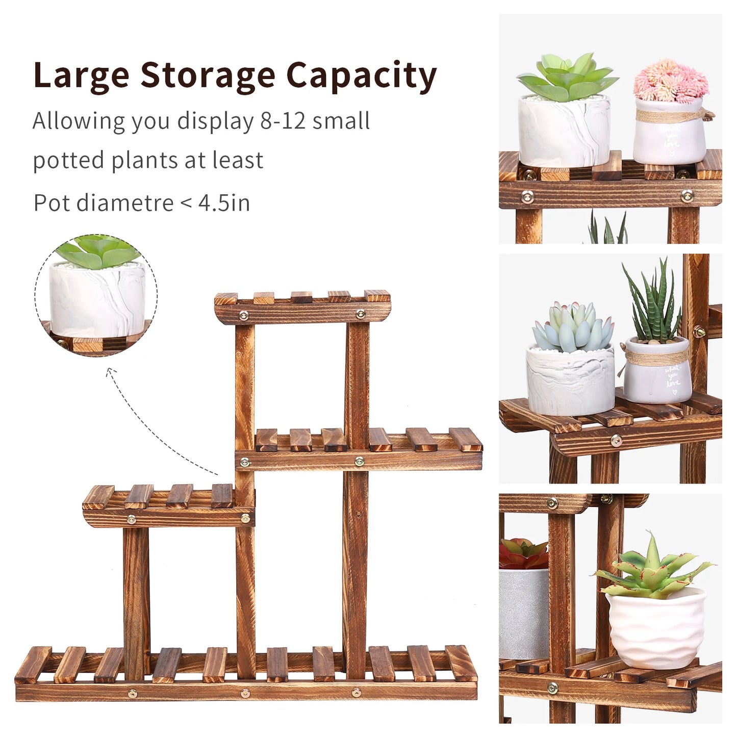 Carbonized Wood Plant Stand for Outdoor Balcony Garden