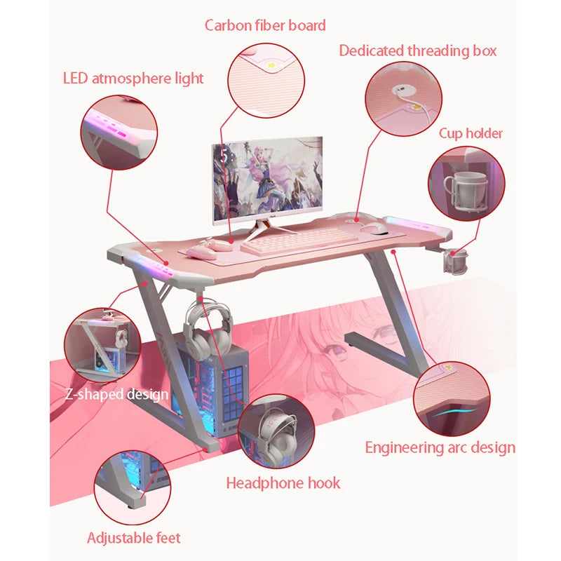 Pink streamer table desktop computer table family anchor cute girl game table combination sturdy high-end table