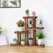 Carbonized Wood Plant Stand for Outdoor Balcony Garden