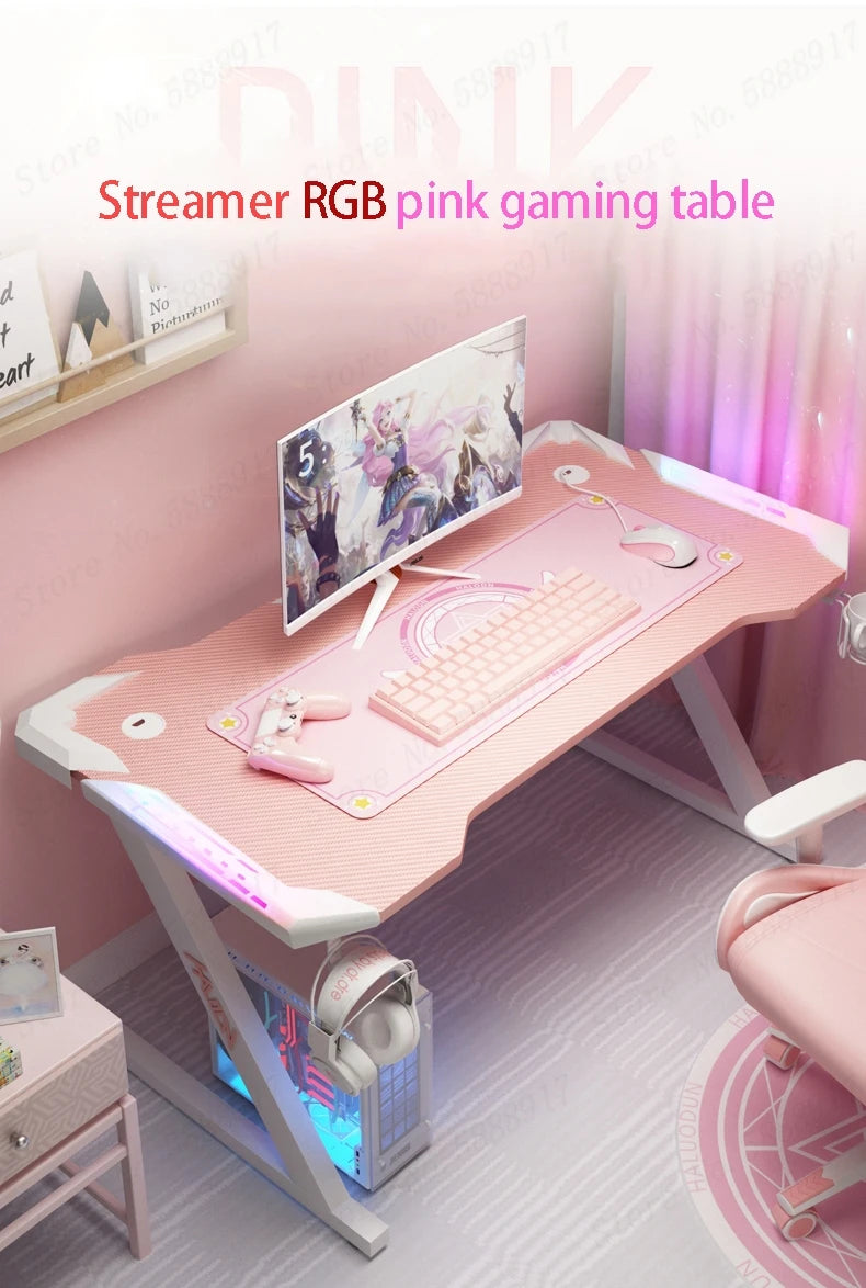 Pink streamer table desktop computer table family anchor cute girl game table combination sturdy high-end table