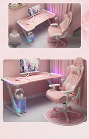 Pink streamer table desktop computer table family anchor cute girl game table combination sturdy high-end table