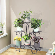 6-Tier Iron Flower Pot Stand – Classic European Plant Display Rack for Indoor and Outdoor Use, Garden, Patio, Balcony, Living Room