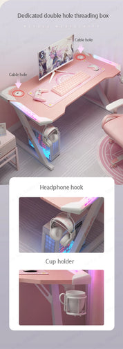 Pink streamer table desktop computer table family anchor cute girl game table combination sturdy high-end table