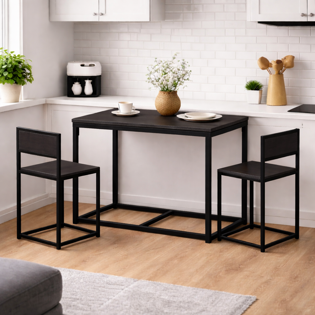 FurnishSpot® Antique Dining Table Set for 2 with Stools – Compact Kitchen & Breakfast Nook Set