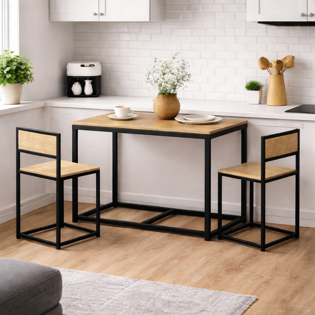 FurnishSpot® Antique Dining Table Set for 2 with Stools – Compact Kitchen & Breakfast Nook Set