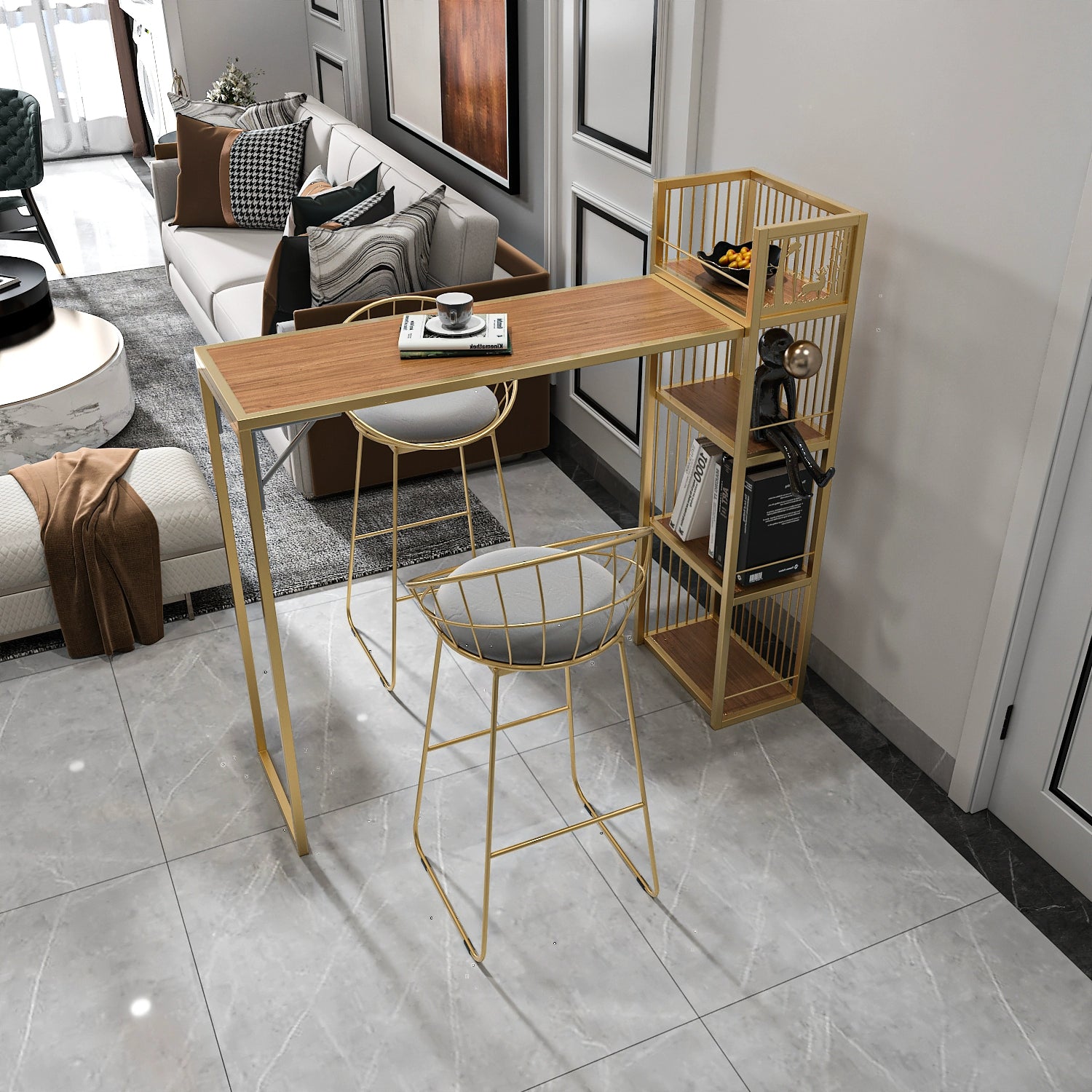 Iron Folding Table Bar Counter Household Restaurant Invisible Wall Cabinet Milk Tea Shop Office Scandinavian Accessible Luxury Storage Rack