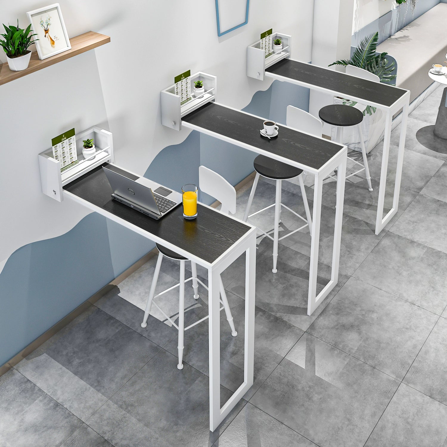 Iron Folding Table Bar Counter Household Restaurant Invisible Wall Cabinet Milk Tea Shop Office Scandinavian Accessible Luxury Storage Rack