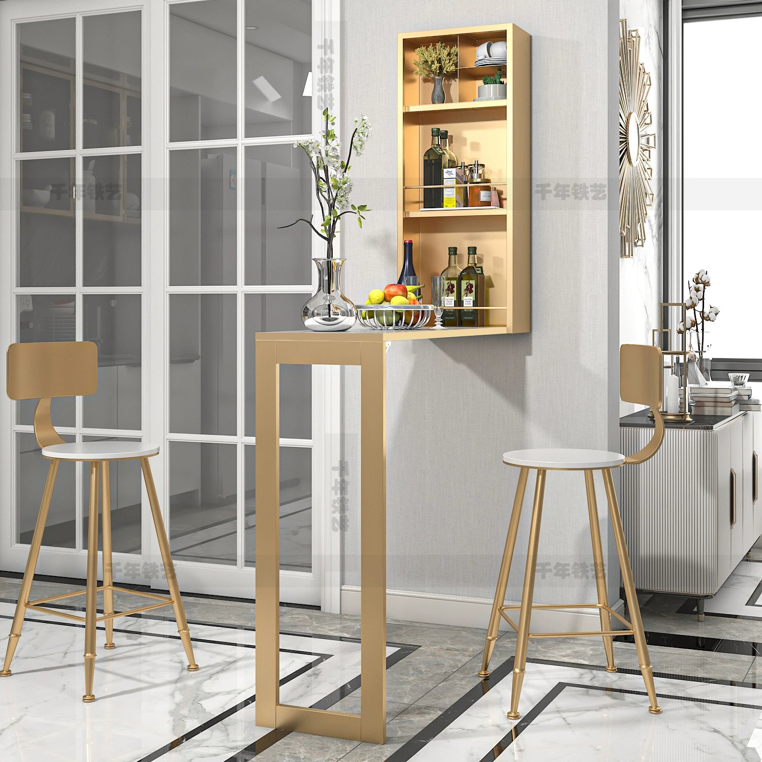 Iron Folding Table Bar Counter Household Restaurant Invisible Wall Cabinet Milk Tea Shop Office Scandinavian Accessible Luxury Storage Rack