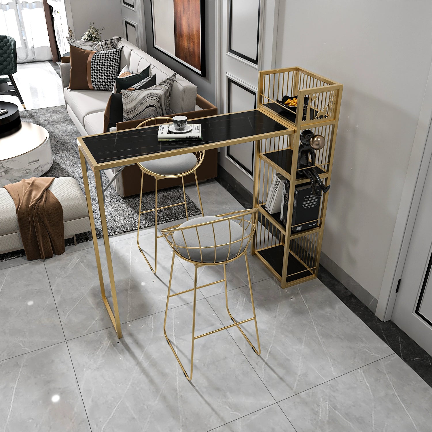 Iron Folding Table Bar Counter Household Restaurant Invisible Wall Cabinet Milk Tea Shop Office Scandinavian Accessible Luxury Storage Rack