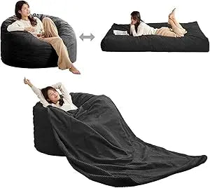 Striped Style Giant Bean Bag Chair Bed for Adults, Convertible Adult Beanbag from Lazy Chair to Floor Mattress, Large Round Bea