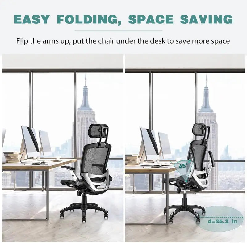 Ergonomic Office Chair with Headrest, Flip-Up Arms, 90-120° Tilt Lock and Wide Cushion