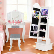 Children’s LED-Lit Jewelry Armoire with Lockable Storage & Full-Length Mirror Vanity