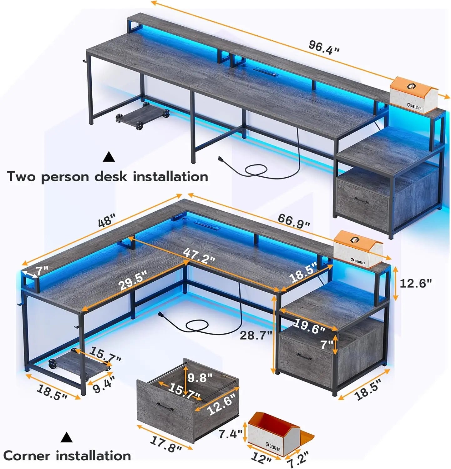 L-Shape Gaming & Computer Desk with RGB Lights, Storage & Power Outlets | Space-Saving Corner Workstation – FurnishSpot®