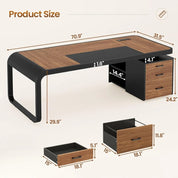 FurnishSpot® Modern Executive Desk with Storage Cabinet, File Drawer & Built-In Charging Station