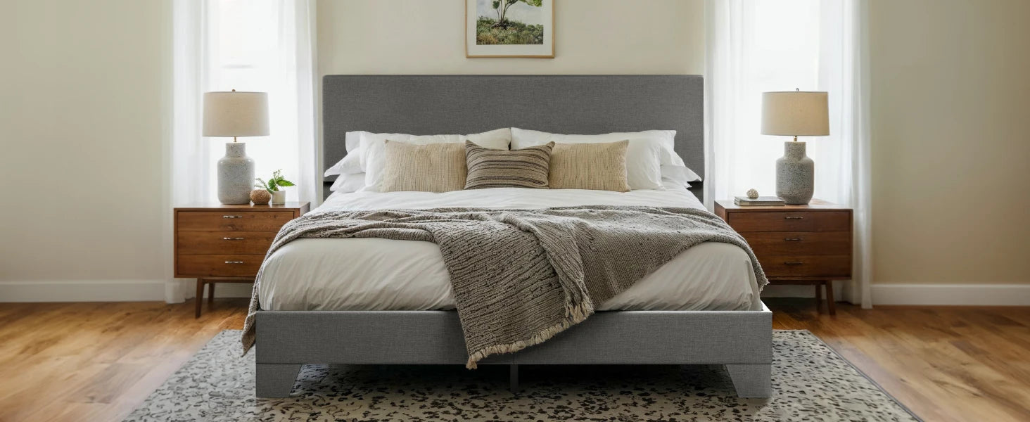 HOOMIC Upholstered Bed Frame with Adjustable Headboard, Soft Linen Fabric, Strong Supporting Structure, Noise-Free Allewie