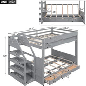 Full/Double Bunk Beds with Stairs, Built-in Small Shelf, and 3 Drawers