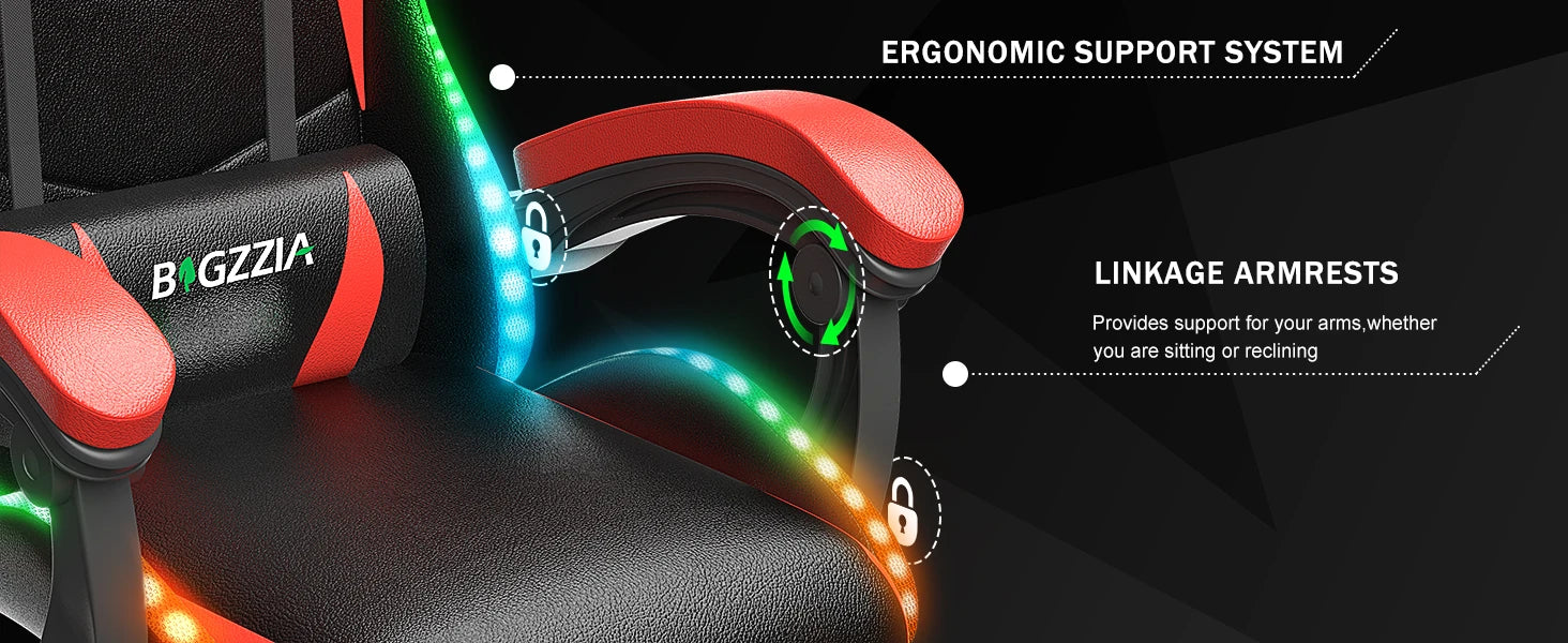RGB Gaming Chair with LED Lights and Ergonomic Computer Chair Reclining PU Leather High Back Video Office Chair with Headrest