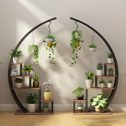 Set of 2 Metal Plant Shelves with Plant Hangers – Suitable for Indoor & Outdoor Use
