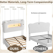 FurnishSpot™ Upholstered Full Bed Frame with LED Storage Headboard & Charging Station
