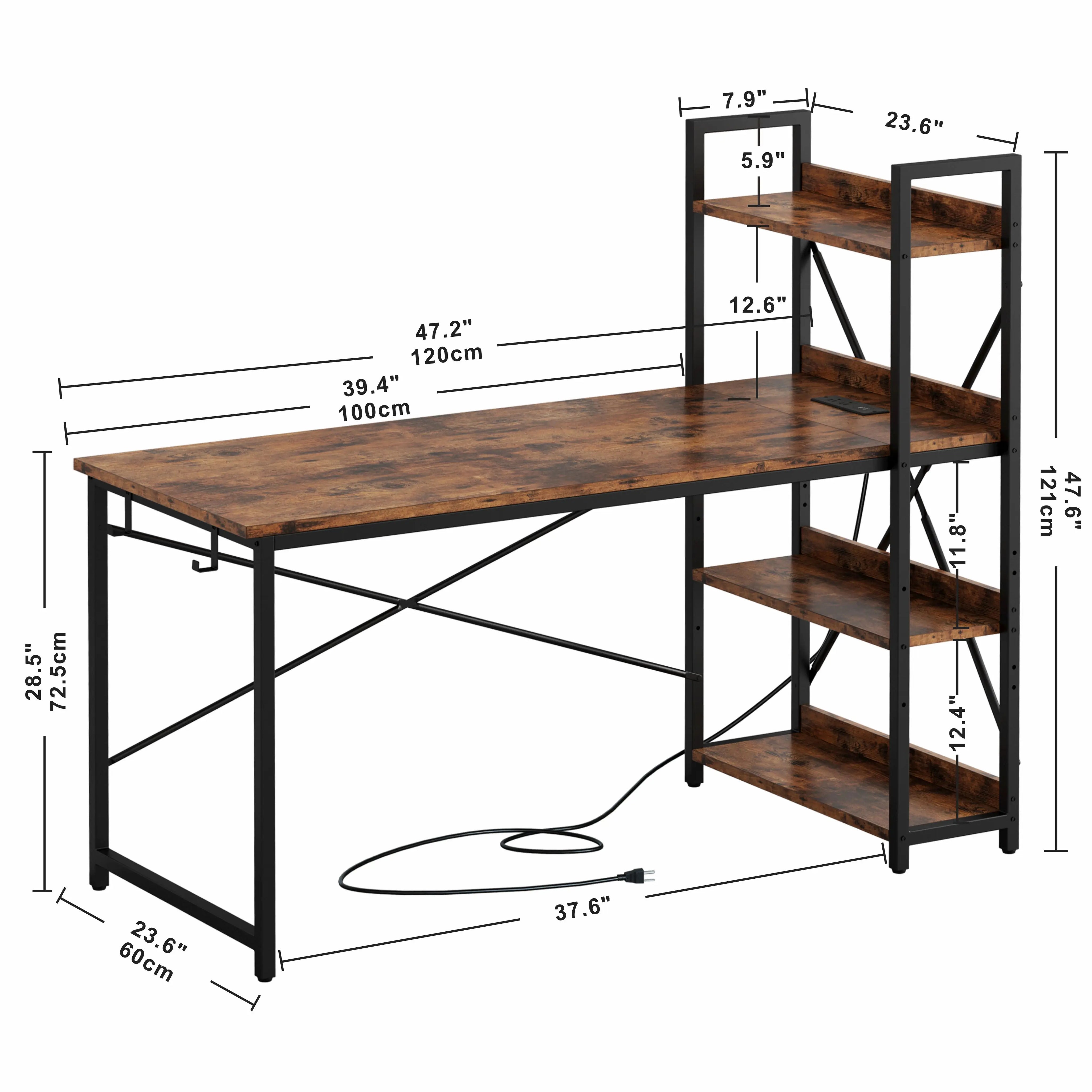 Compact Computer Desk with Power Outlet & Storage Shelves