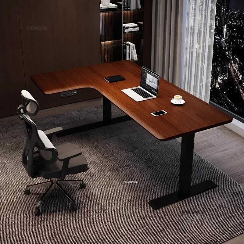 Luxury Corner Lift Computer Desks Home Office Furniture Designer L-shaped Wood Gaming Table Bedroom Student Dormitory Study Desk