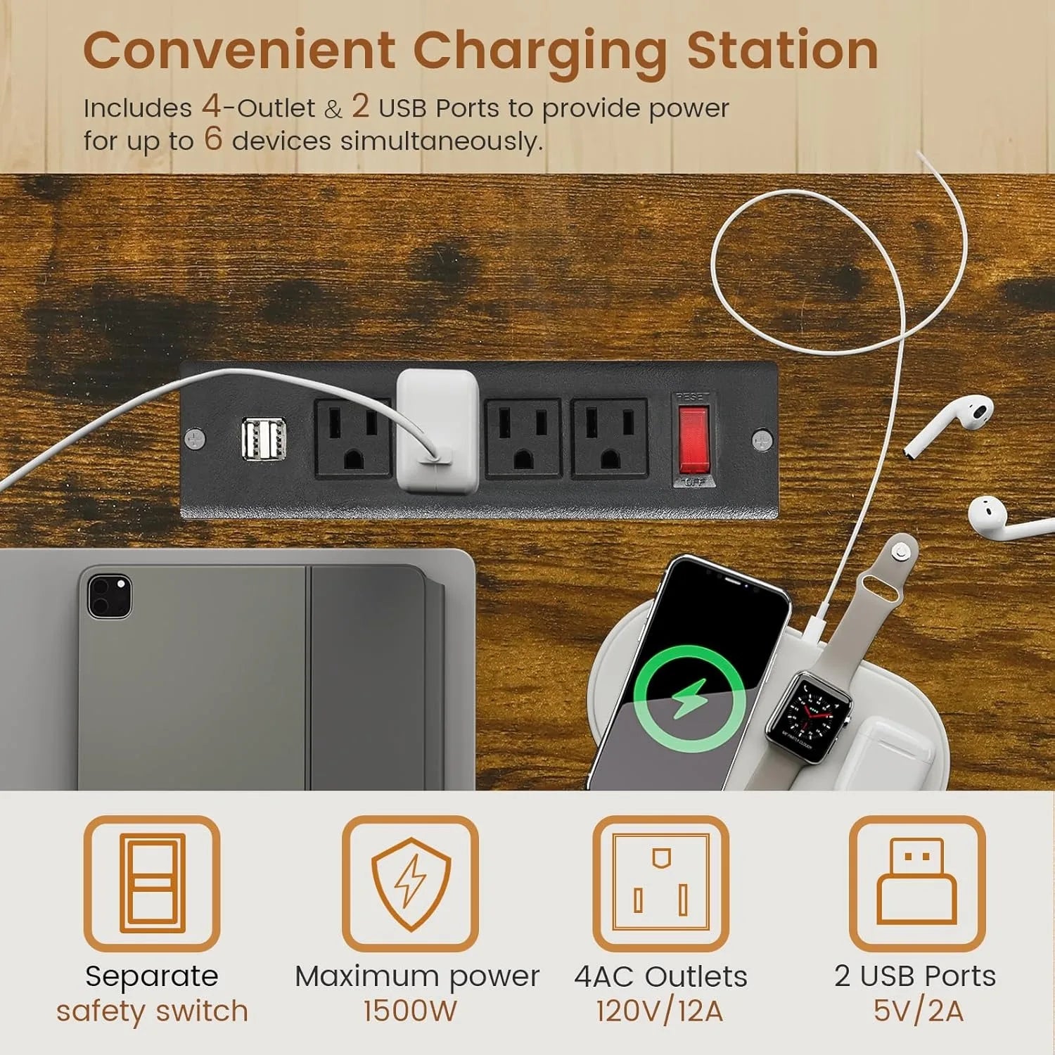 63" L Shaped Farmhouse Convertible Desk with Drawer, Power Strip & Storage Cabinet