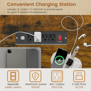 63" L Shaped Farmhouse Convertible Desk with Drawer, Power Strip & Storage Cabinet