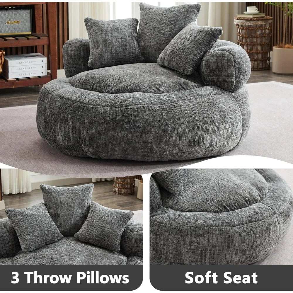 Giant Bean Bag Couch Chairs for Adults, Oversized Lazy Sofa with Memory Foam Filling and 3 Pillows, Soft Chenille Bean Bag Couch