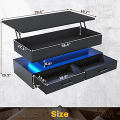 40" Lift Top Coffee Table, Coffee Tables with Storage for Living Room, Small Coffee Table with 2 Fabric Drawers Black