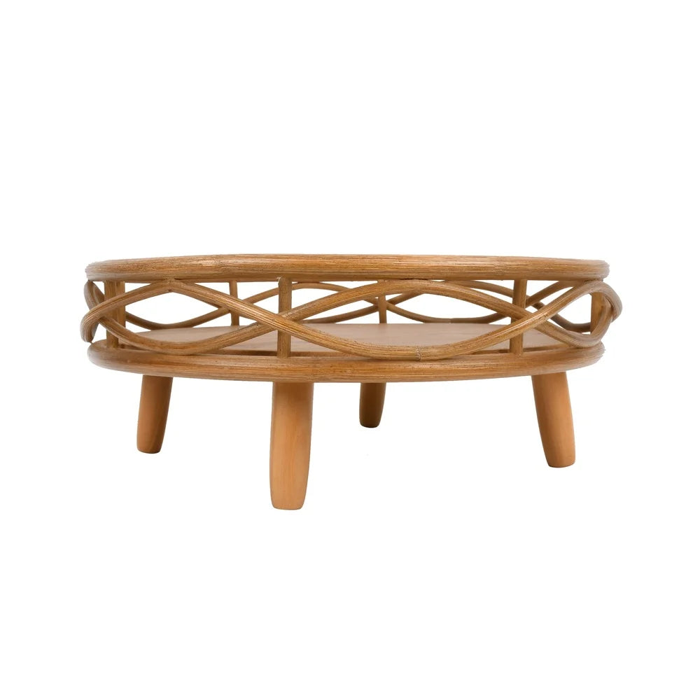 Rustic Rattan Plant Stand Round Weather Resistant Indoor Outdoor Display Holder Wooden Flower Pot Stand Home Garden Décor