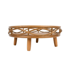 Rustic Rattan Plant Stand Round Weather Resistant Indoor Outdoor Display Holder Wooden Flower Pot Stand Home Garden Décor