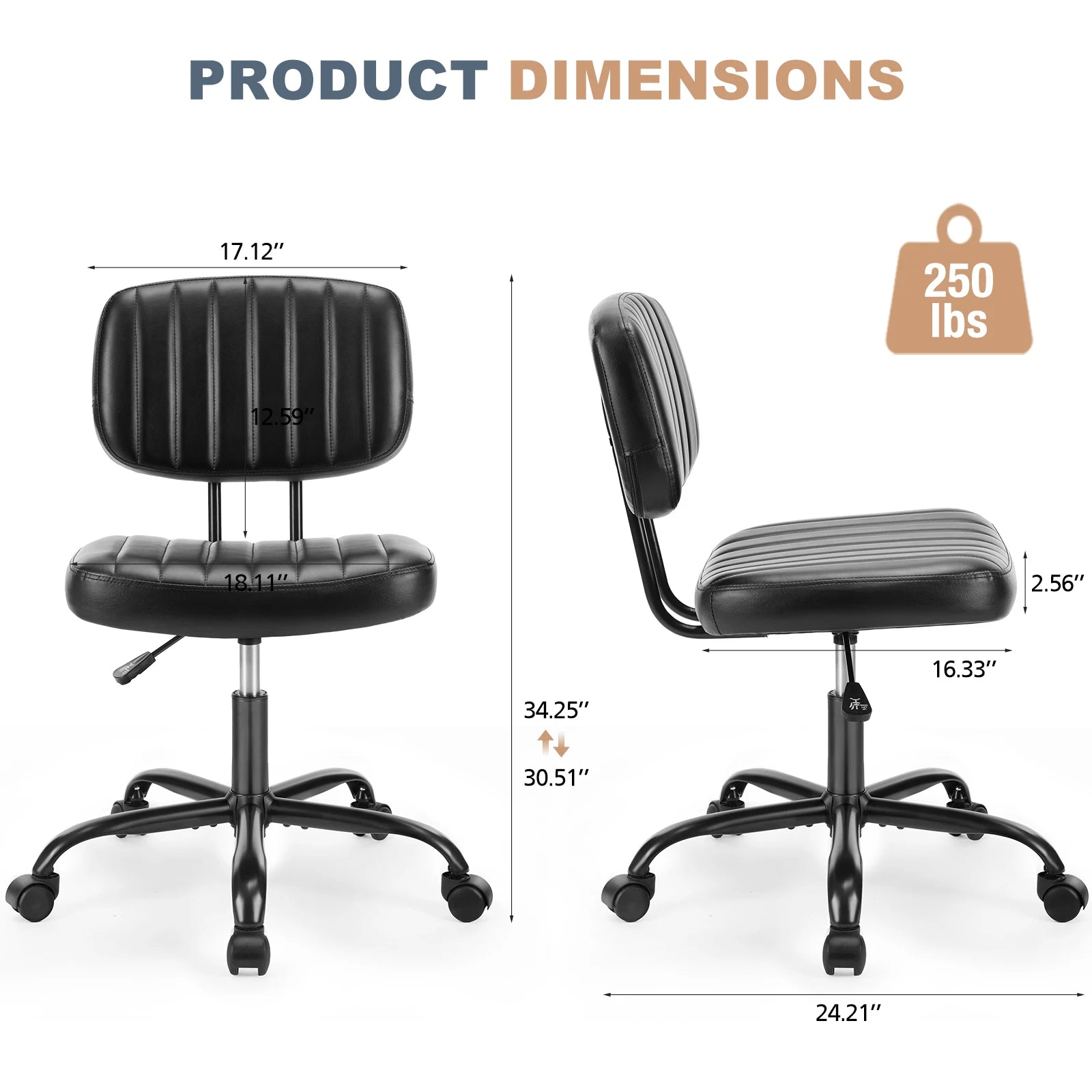 Armless Office Desk Chair with Back Lumbar Support