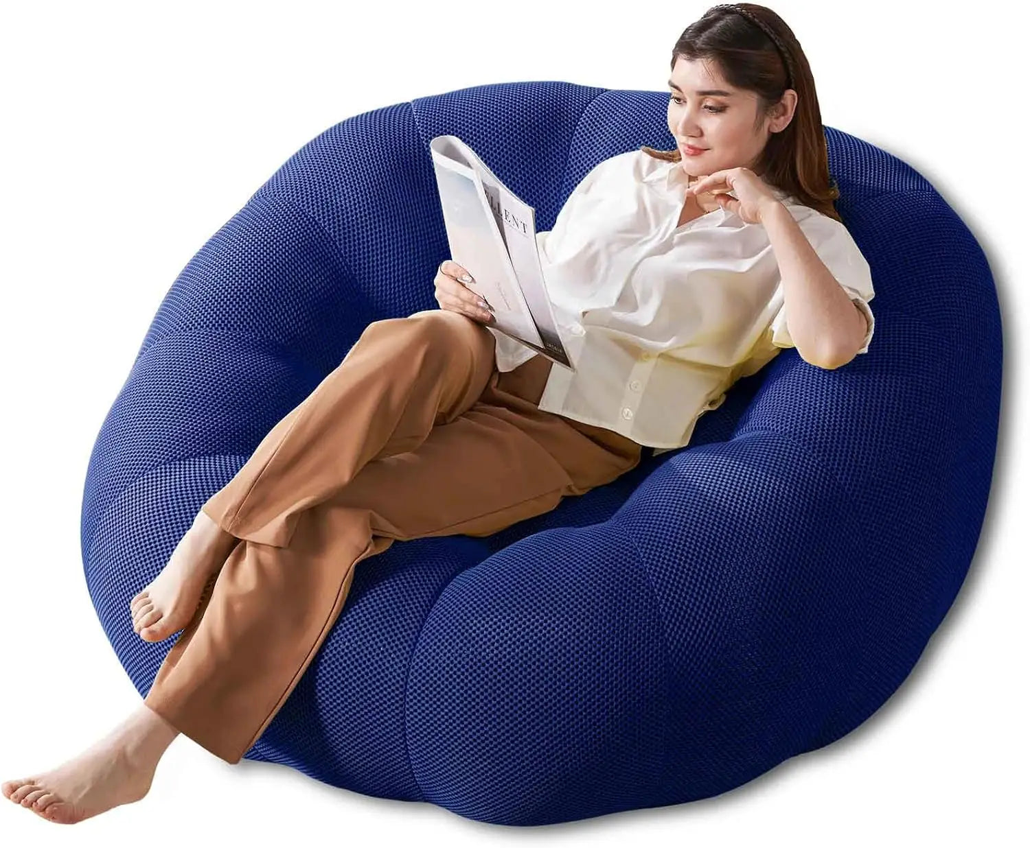 Adult Bean Bag Chair, Memory Foam Bean Bag Chair with Filling, Plush Lounge Sofa for Living Room, Bedroom, Balcony & Dorm - Cozy