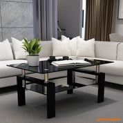 FurnishSpot Clear Glass Coffee Table with Black Metal Frame – Modern Rectangular Coffee Table for Living Room
