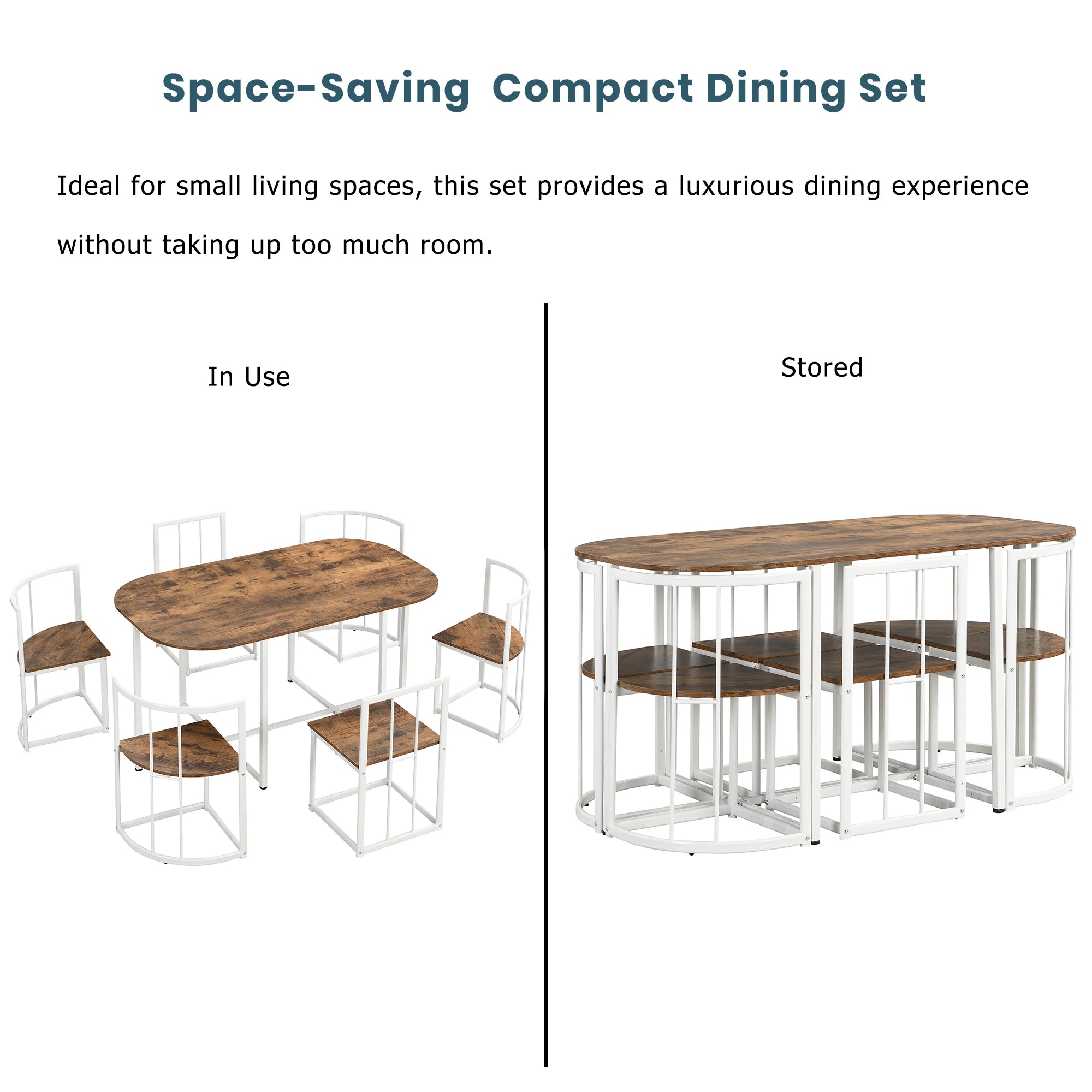 TOPMAX Modern 7-Piece Dining Table Set with Faux Marble Compact 55Inch Kitchen Table Set for 6