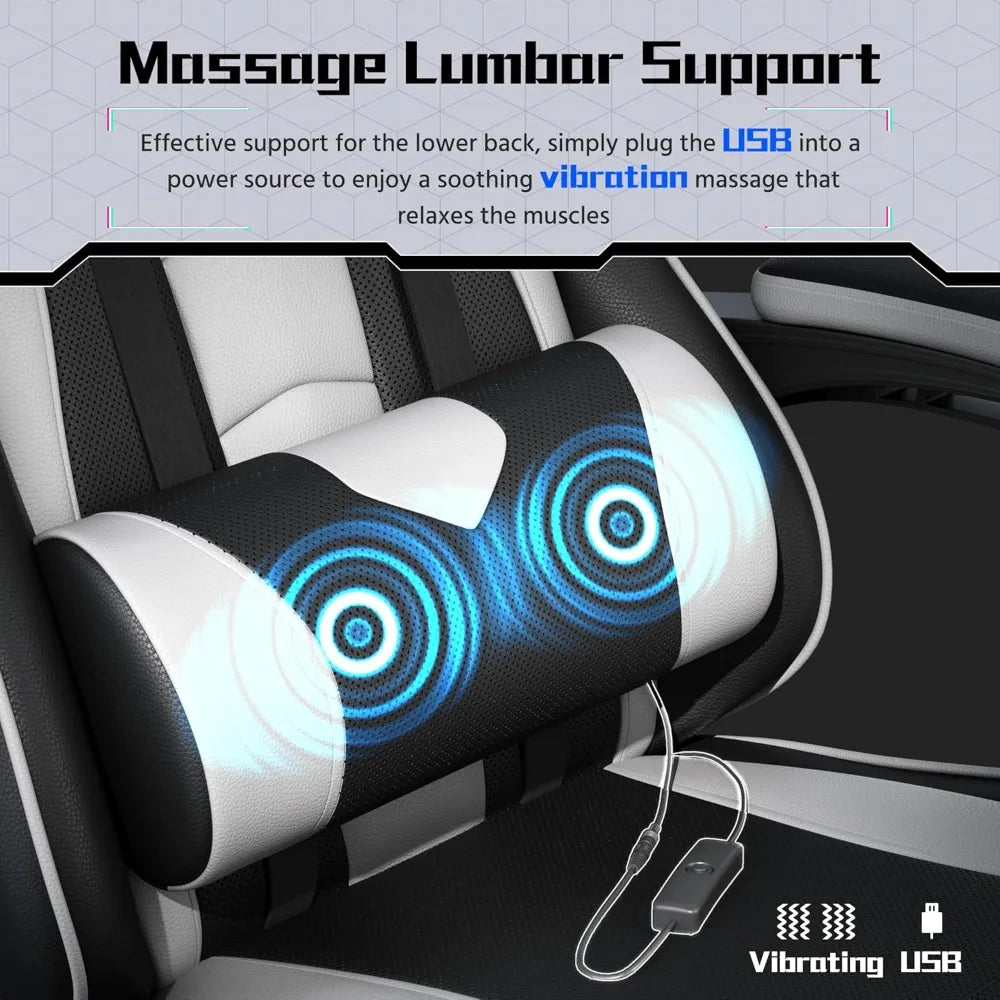 Gaming Chair w/ Massage Lumbar Support & Footrest