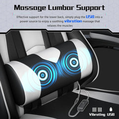 Gaming Chair w/ Massage Lumbar Support & Footrest