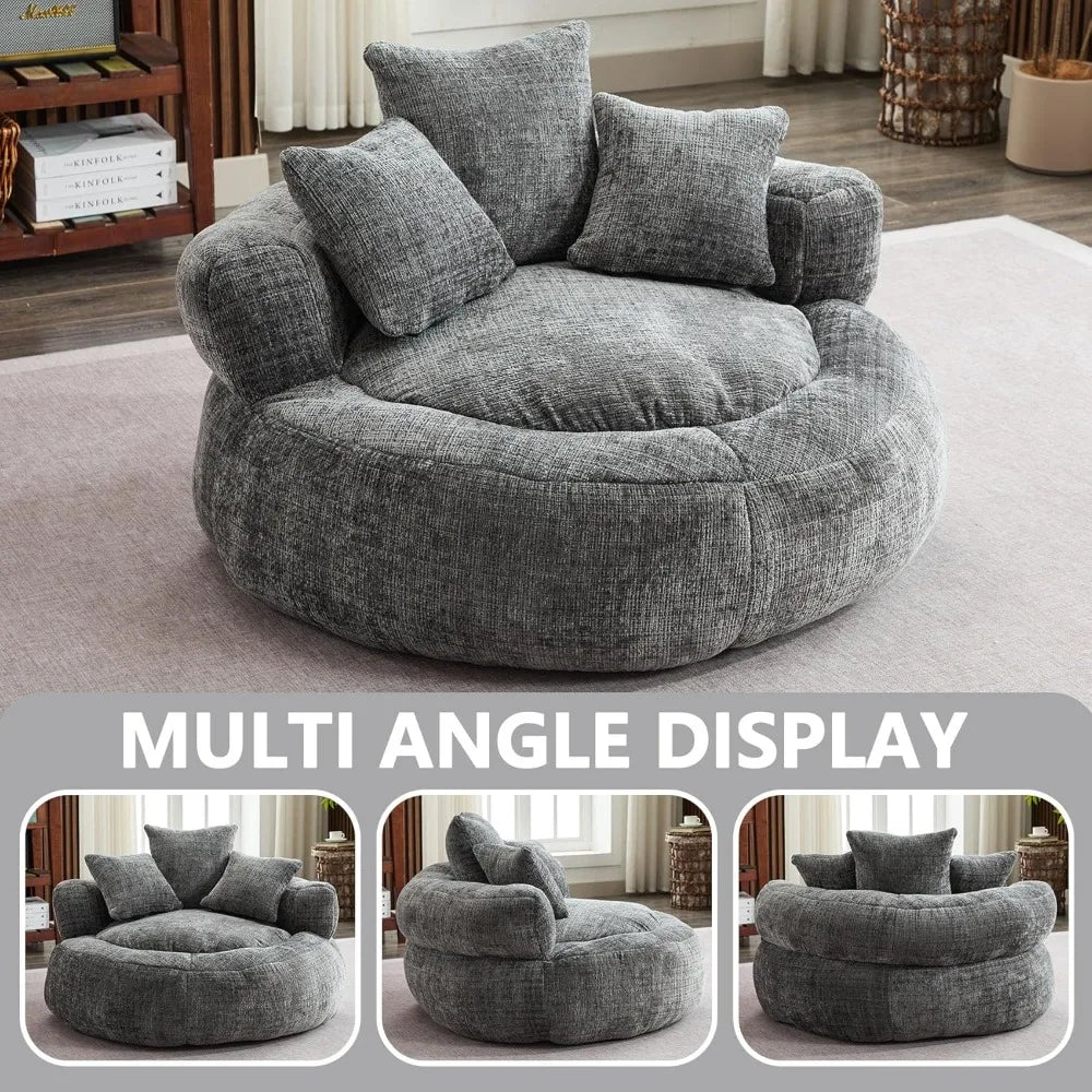 Giant Bean Bag Couch Chairs for Adults, Oversized Lazy Sofa with Memory Foam Filling and 3 Pillows, Soft Chenille Bean Bag Couch