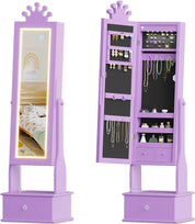 Freestanding Kids Jewelry Armoire with Full-Length Mirror, LED Light & 3 Storage Drawers
